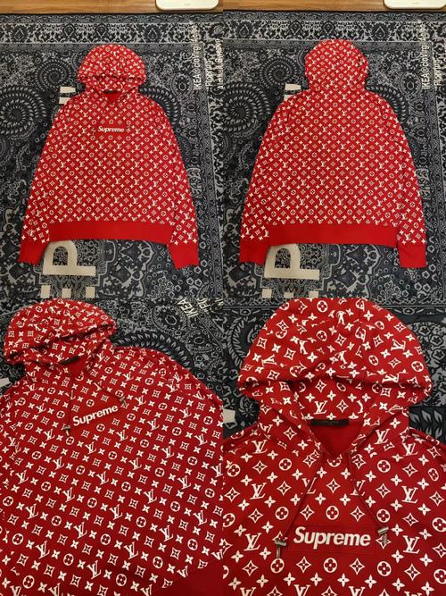 Supreme与LV联名红色卫衣细节图