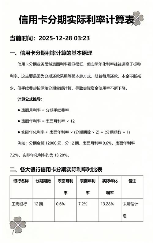 个人信用卡分期实际利率计算表