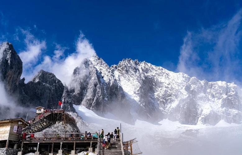 云南丽江玉龙雪山冰川公园俯瞰雪景图