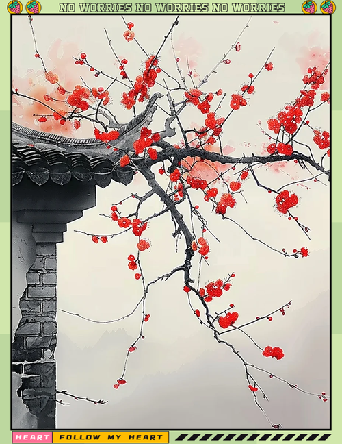张枣诗歌梅花落满南山意象手绘插图