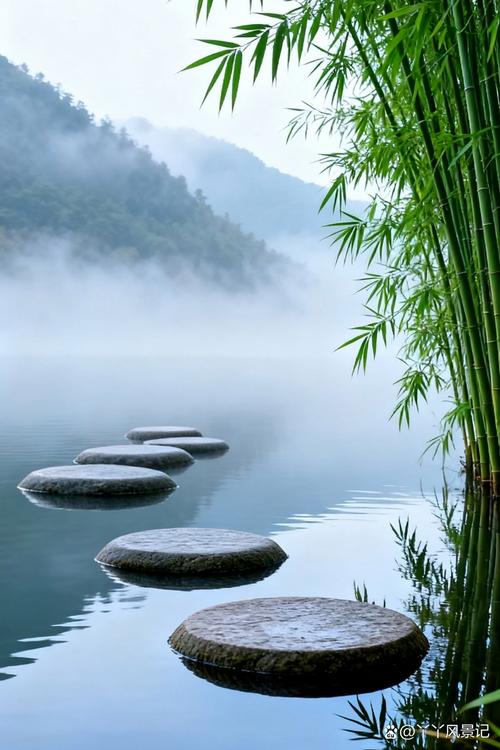 南漳长坪镇标湖湖面晨雾风景