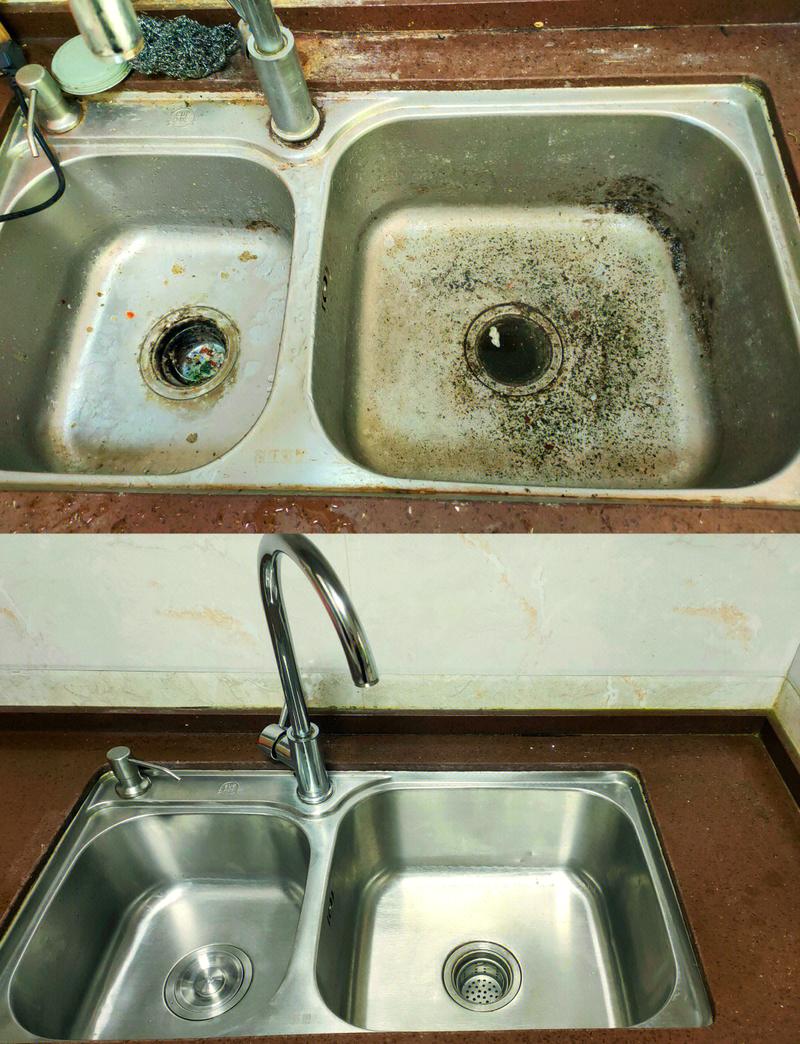 厨房水槽边角卡油污实拍
