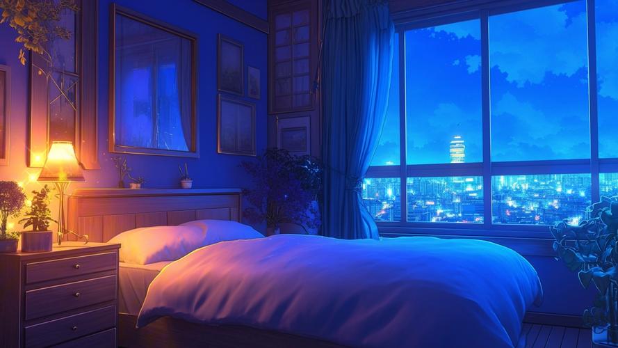 深夜追番的动漫迷房间电脑屏幕光影