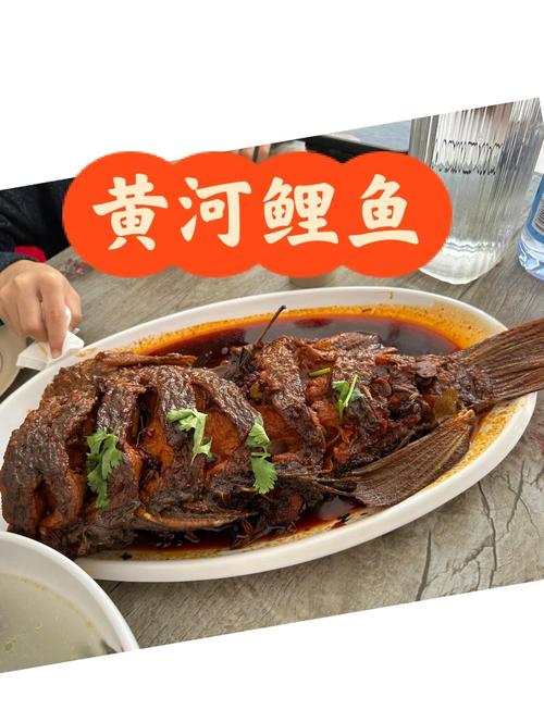 壶口瀑布岸边本地饭馆黄河大鲤鱼成品