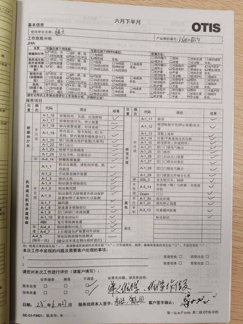 物业服务电梯维保签字记录样本