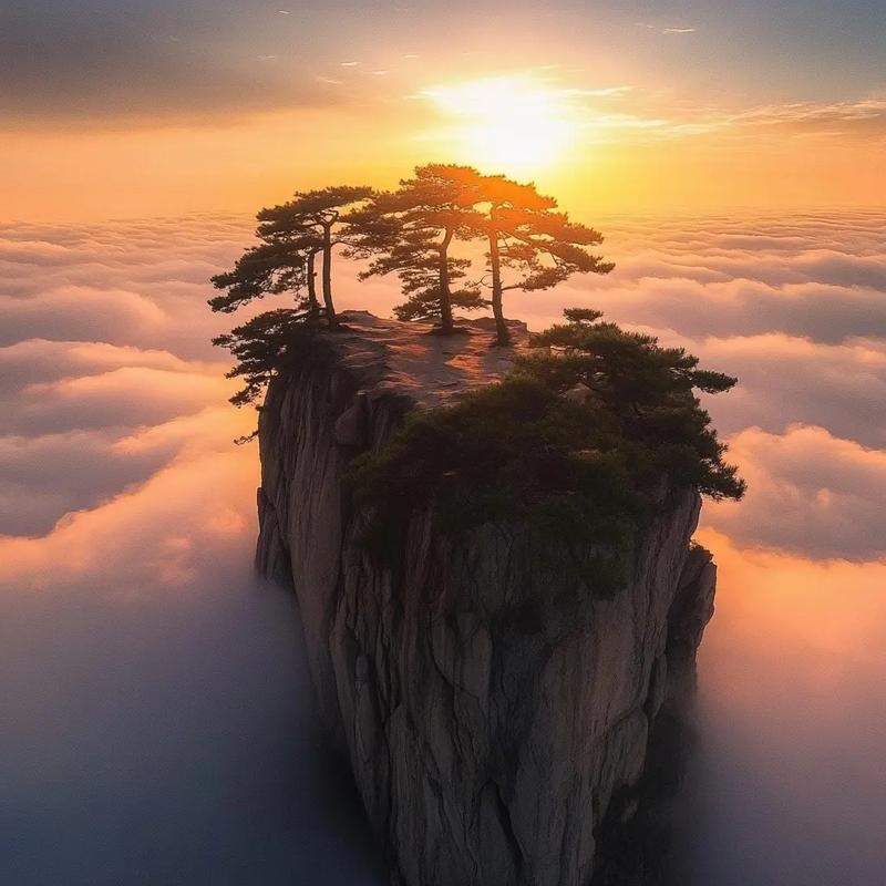 三清山云海与松树前景剪影