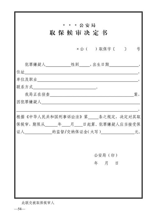 中国大陆取保候审决定书正式样本