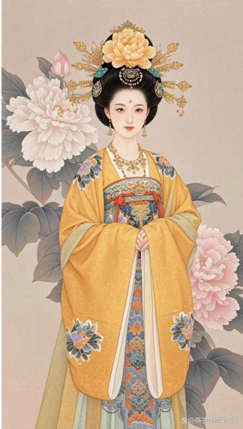 古代仕女图中杨贵妃佩戴华丽金步摇形象