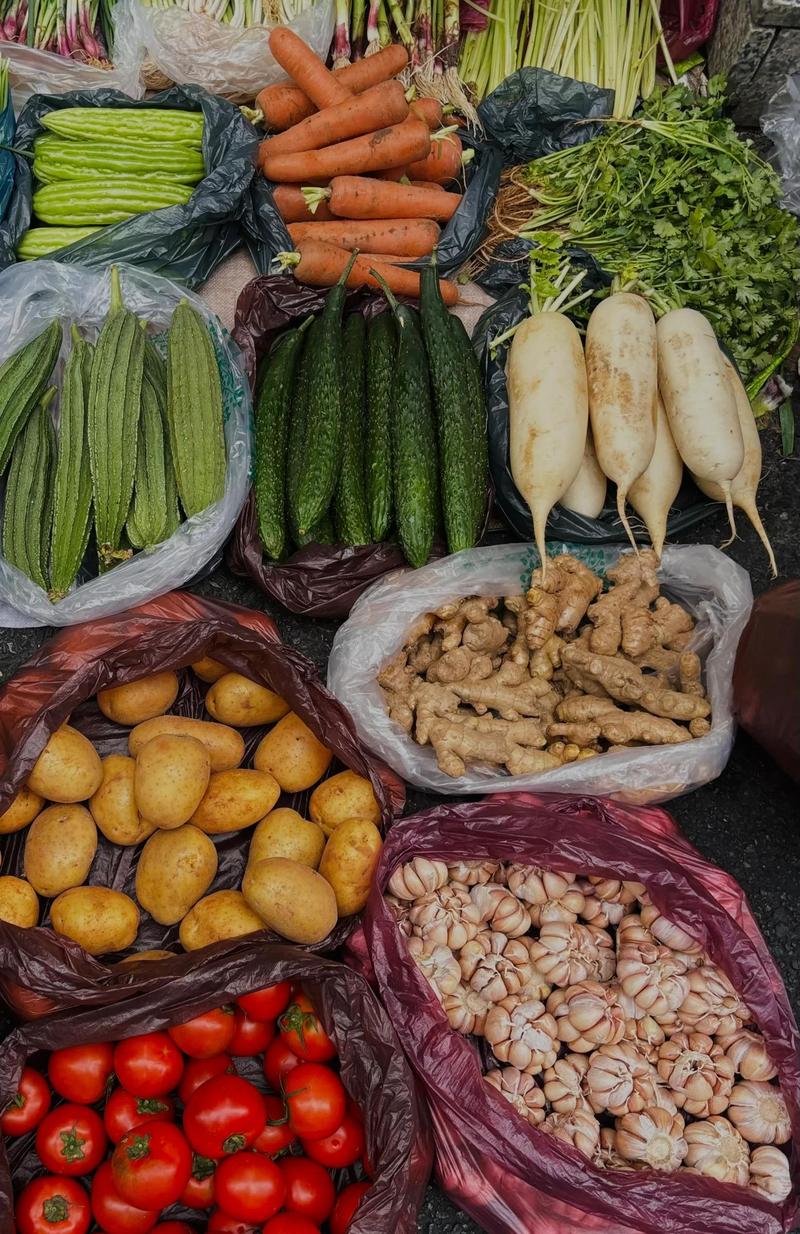菜市场沾泥新鲜土豆胡萝卜摊位