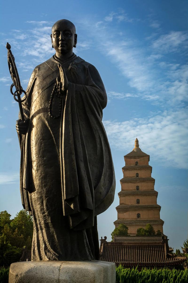 三、大雁塔：玄奘铜像前的对称构图