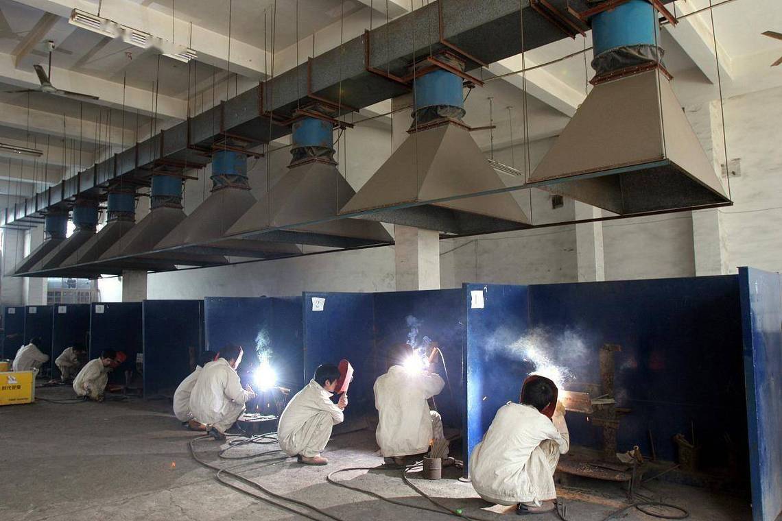 旋风除尘器厂家生产车间内部焊接工艺实拍