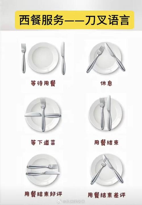 白色餐盘上刀叉呈八字形摆放示意暂停进餐