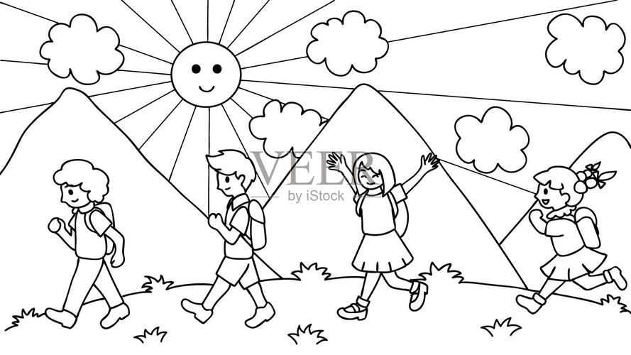 小学语文课堂学生手绘散步场景作业