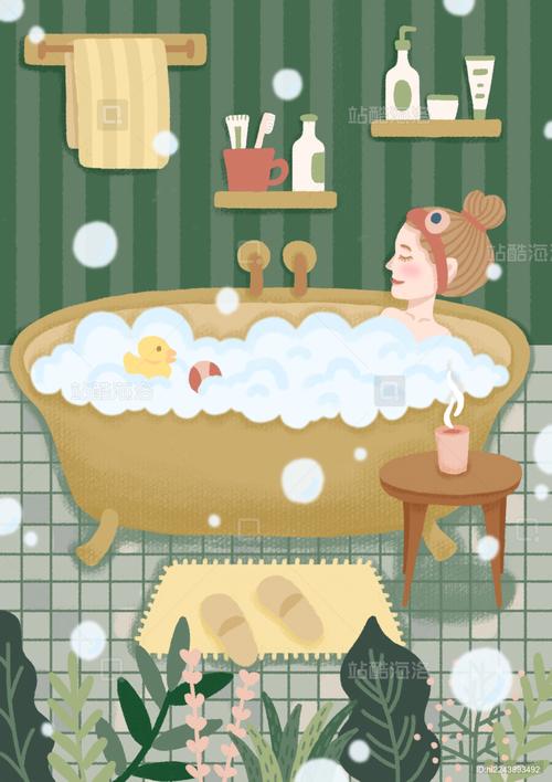 创意灵感在淋浴时闪现插画