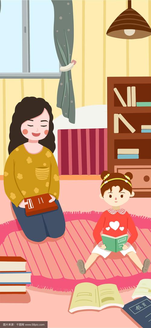 妈妈与幼儿坐地上挑选绘本场景