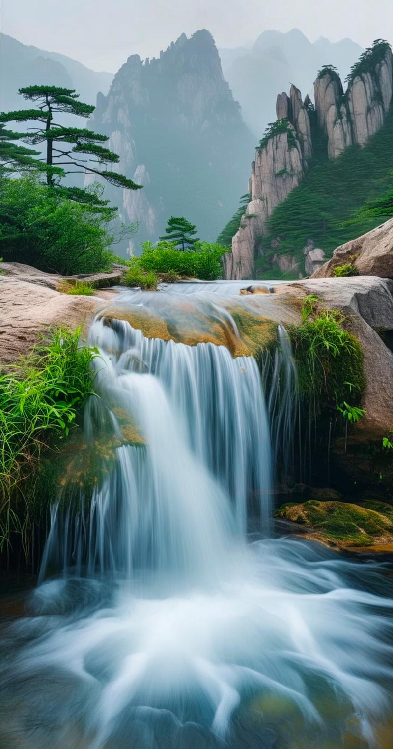 山间清泉瀑布自然流淌