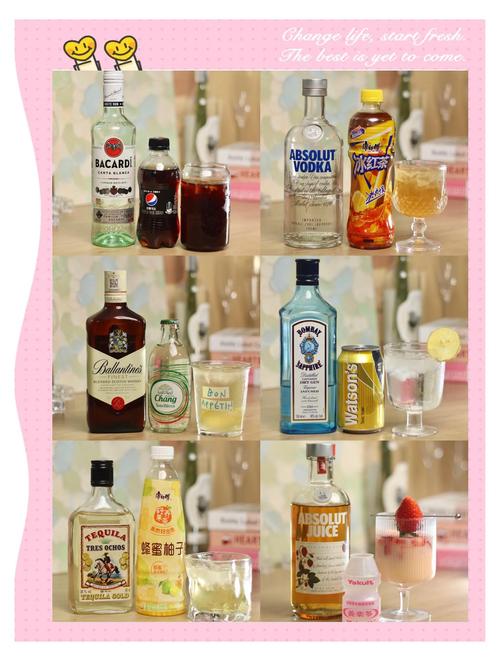 家庭调酒基酒集合摆放