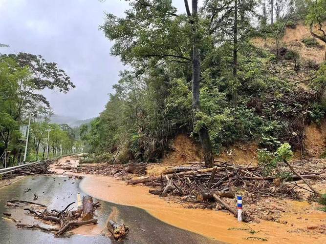 被道路截断的山间小溪生态破坏