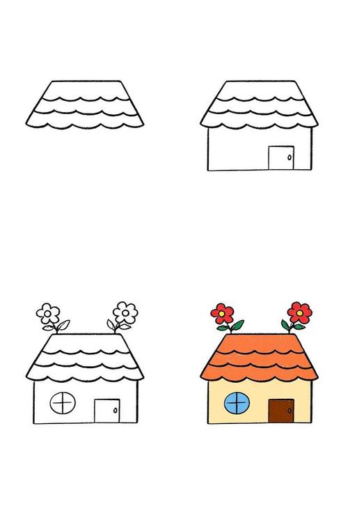 三岁宝宝自由创作的不规则房顶手绘作品
