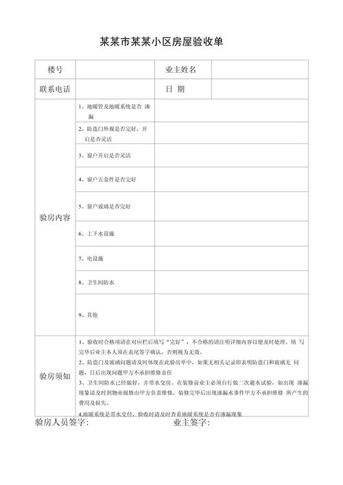 未签字收房的房屋验房记录单实拍
