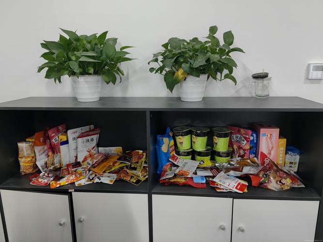 制造工厂工人工位抽屉里的小零食绿植