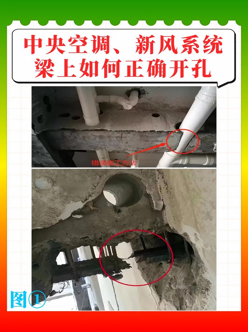 新风管道梁上违规开孔示意图