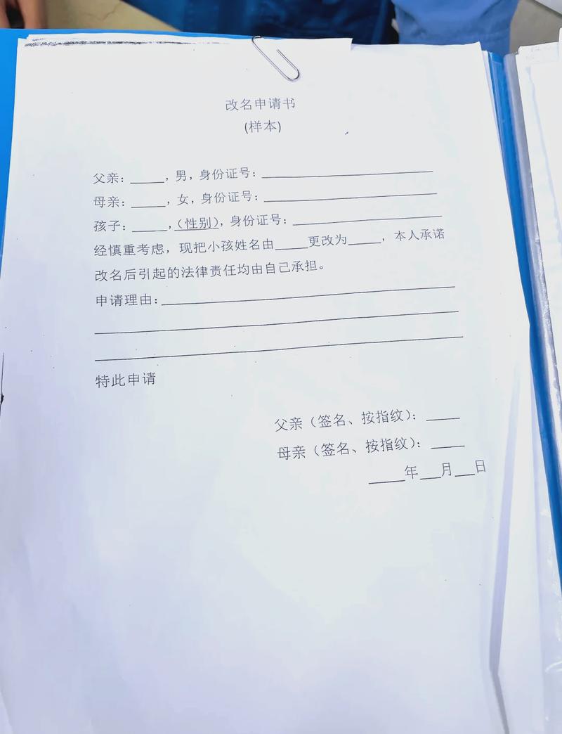 派出所户籍大厅子女改姓申请表实拍