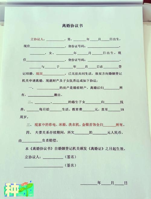 民政局盖章离婚协议书原件