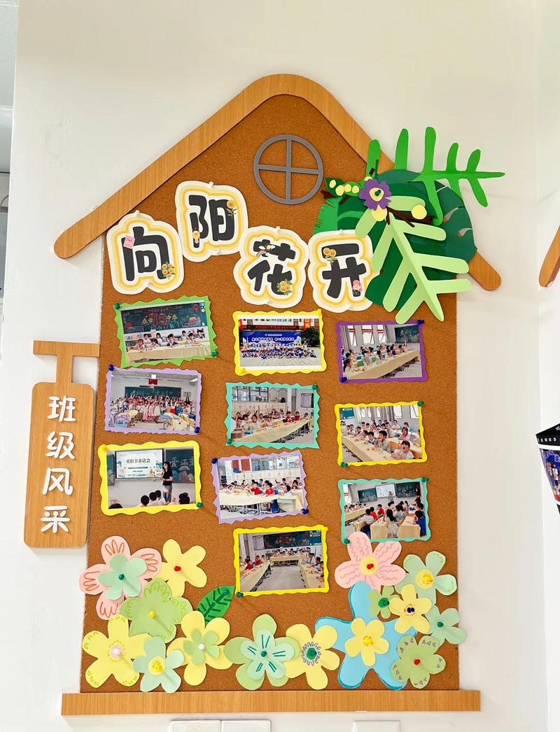 学校走廊里学生的手工作品展示墙