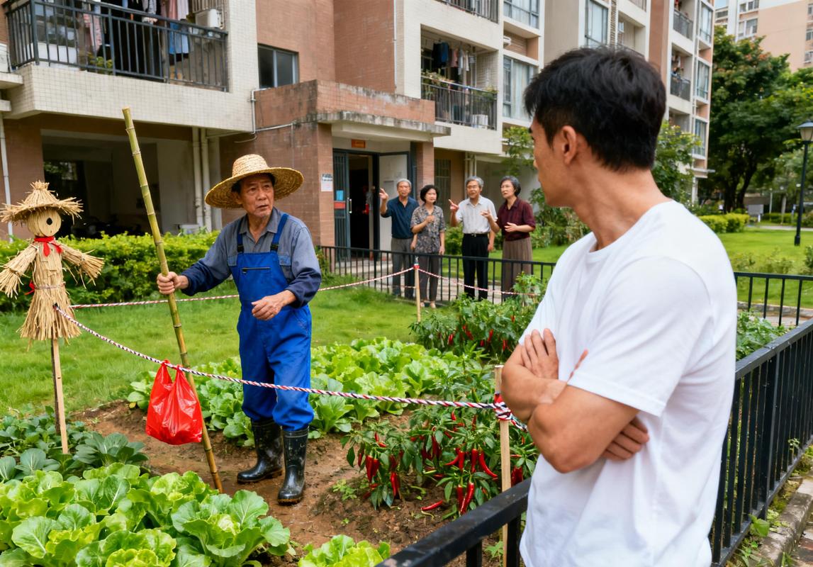 小区一楼业主侵占公共绿地改菜园实景