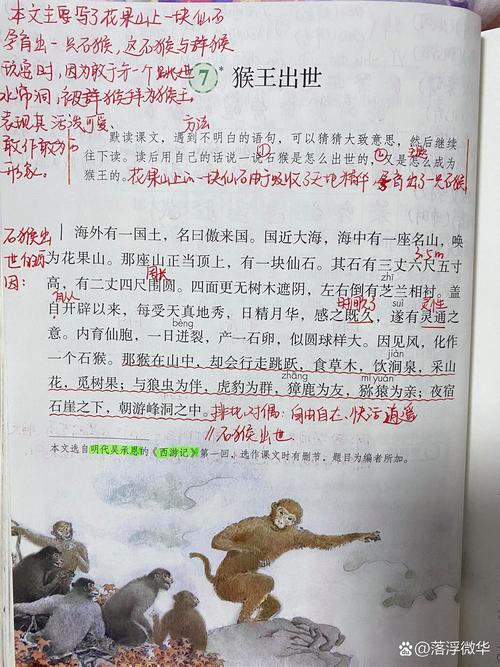 人教版小学语文五年级《猴王出世》石猴课文插图