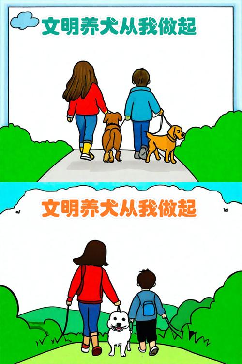 城市文明养犬遛狗牵绳规范示意图