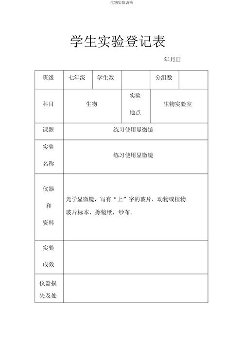 初中生物实验数据记录表格设计示例图