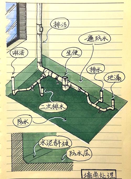 下沉式卫生间二次排水施工示意图