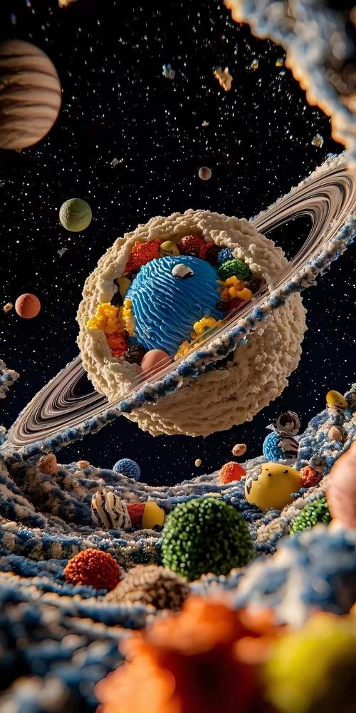 棉花糖行星概念图漂浮在宇宙中
