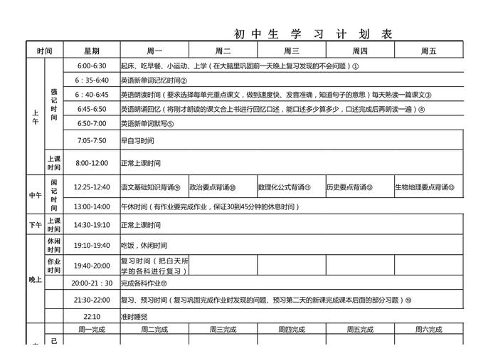 初中长期升学规划时间线整理表