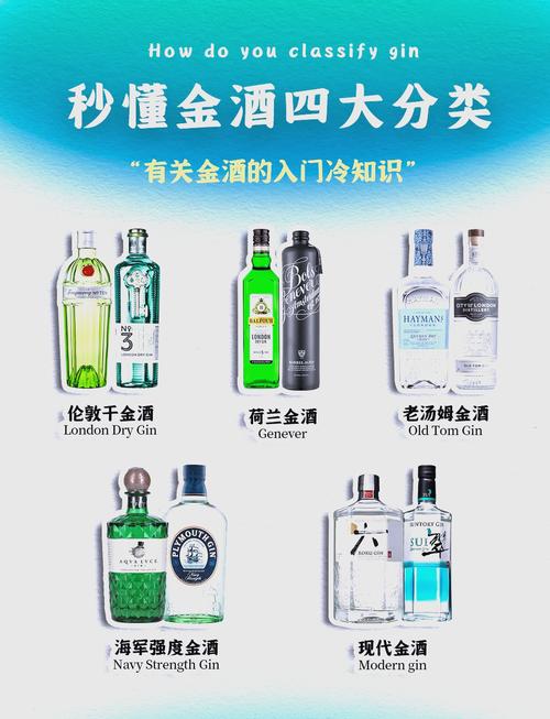 调酒用的多种金酒瓶陈列 马天尼基酒选择