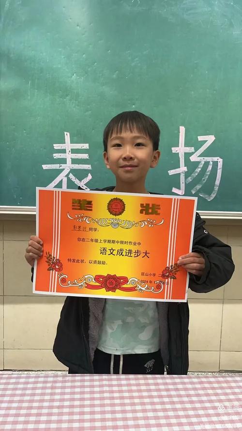 小学教室学生领取表扬奖状场景