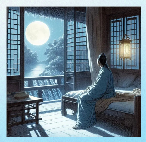 李白静夜思月光思乡意境图