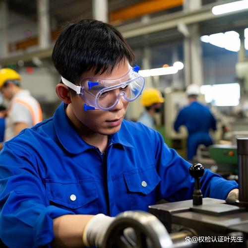 机械加工车间工人佩戴合格防护眼镜作业图