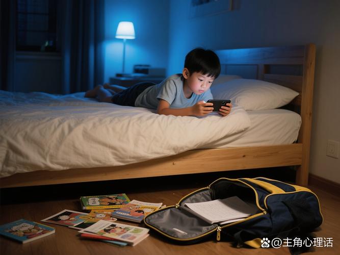 双减政策下 小学男生 放学回家 躺沙发玩平板