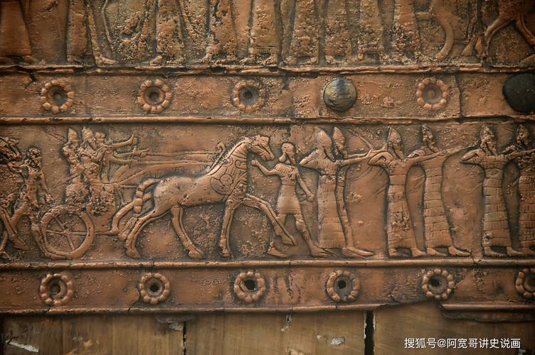 古代亚述浮雕中的滑轮装置示意图