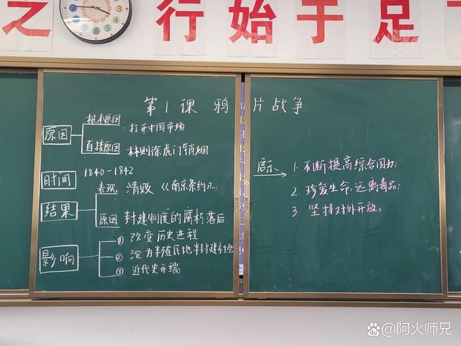 历史课堂黑板上写着“鸦片战争的不同解释”
