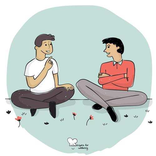 两个人沟通时一方认真倾听另一方倾诉的温馨场景插画