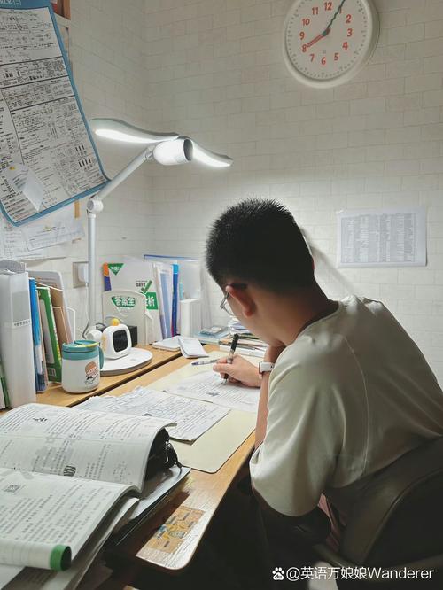 考试前深夜孩子独自学习背影