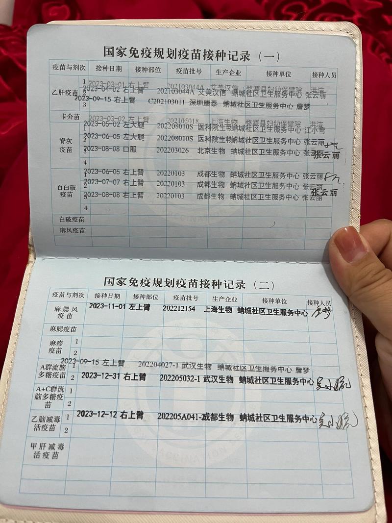 疫苗接种记录本特写照片
