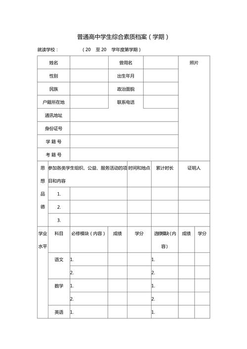 高中升学综合素质材料整理模板