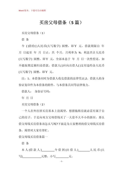 父母出资购房借条样本