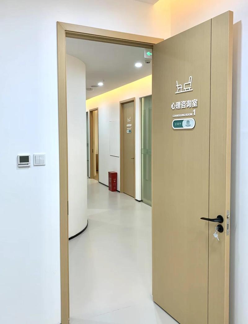中学教学楼走廊尽头的心理咨询室门