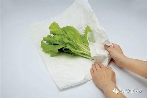 厨房纸包裹绿叶菜保鲜操作图